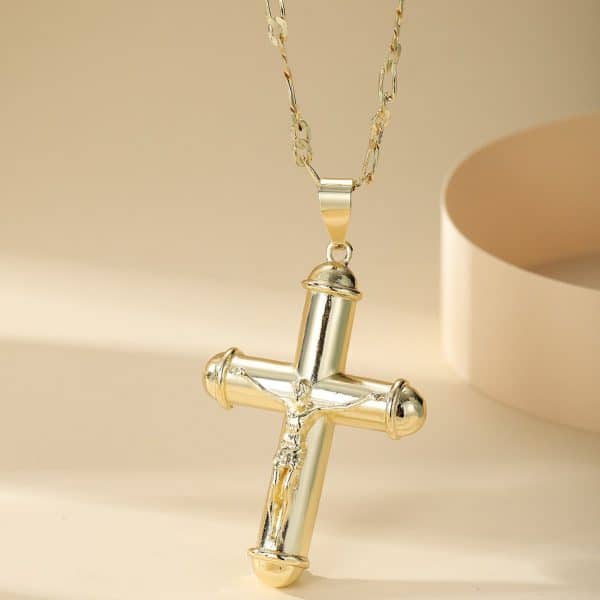 Cross Copper-plated Gold Men's And Women's Fashion Design 14k Long Necklace