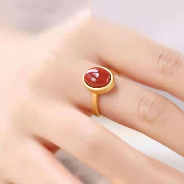 Ancient Law Gold Ring Gilding Gold Ring Red Agate
