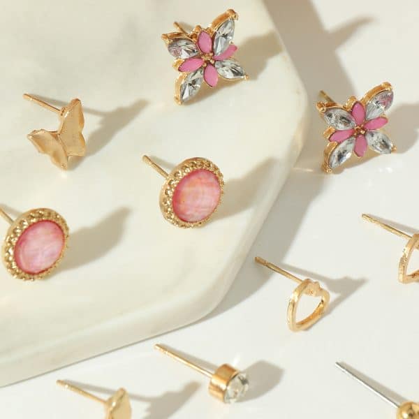 Personality Geometric Love Earrings 6 Pairs Set