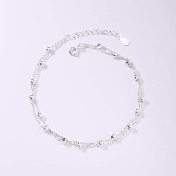 925 Sterling Silver Interval Round Beads Double-circle Anklet Female