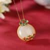 Inlaid Natural Hetian Jade Retro Stylish Pendant Chinese Style Necklace