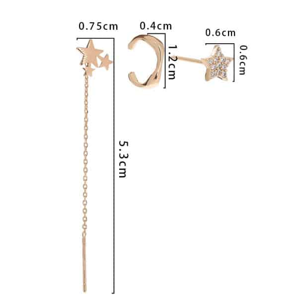 Five-pointed Star Set Ear Clip Stud Copper Micro-zircon Earrings