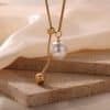 Female Date Titanium Steel Round Bead Tassel Pendant Necklace