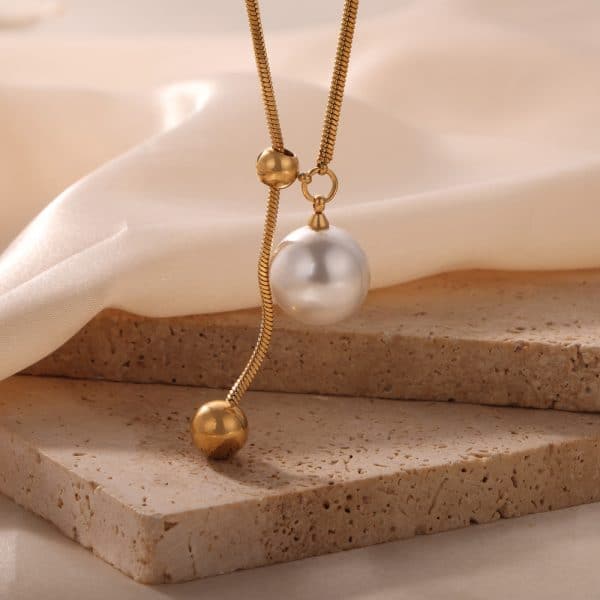 Female Date Titanium Steel Round Bead Tassel Pendant Necklace