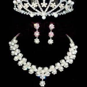 Bridal Jewelry Necklace Earrings Crown 3-Piece Set