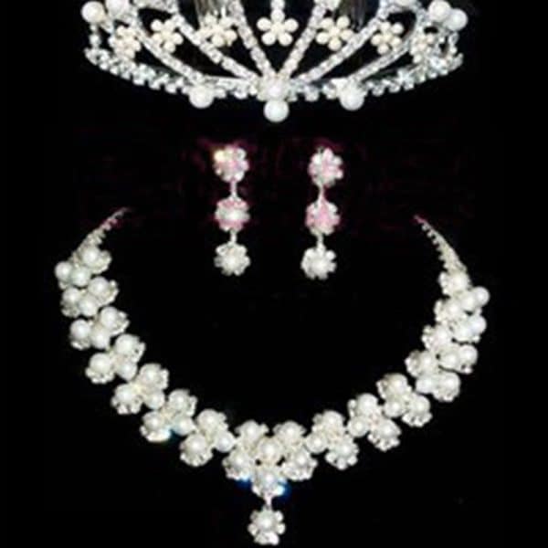 Bridal Jewelry Necklace Earrings Crown 3-Piece Set