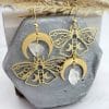 Women's Fashion Gold Plated Moth Moon Drop Earrings
