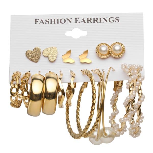 Women's Jewelry Pearl Butterfly Chain Big Ear Stud Set 9-piece Set