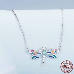 New S925 Sterling Silver Colorful Exquisite Dragonfly Necklace