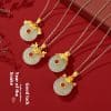 Hetian Jade Peace Buckle Cute Snake 925 Sterling Silver Zodiac Necklace