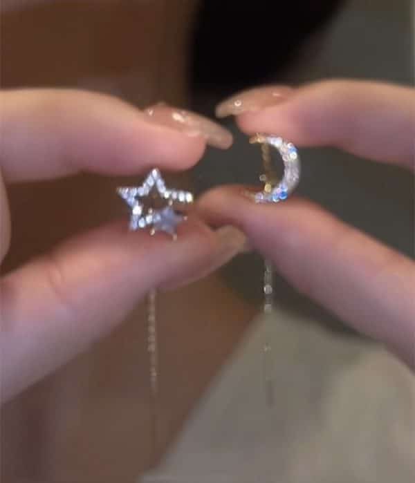 Slightly Set Zircon Versatile Moon Earrings