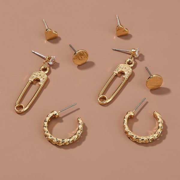 Korean style cold wind geometric set earrings creative metal wild trend temperament ladies earrings earrings