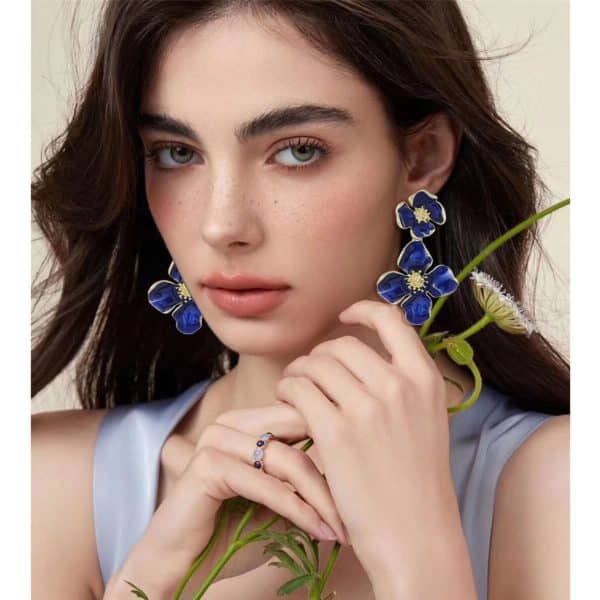 Drop Oil Camellia Earrings Hong Kong Style Retro