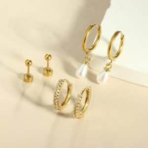 Geometric Zircon Thin Rod Opening Earring Eardrop Real Gold Plated Stainless Steel Suit