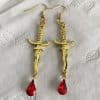 Dagger And Blood Red Drop Earrings