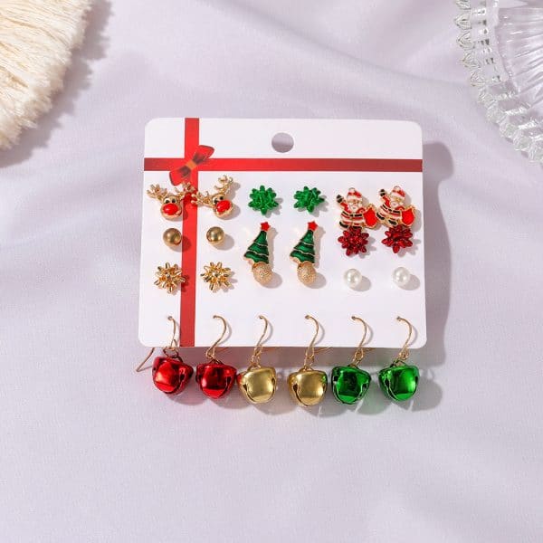 Christmas Drip Oil Bells Christmas Tree Earrings Set