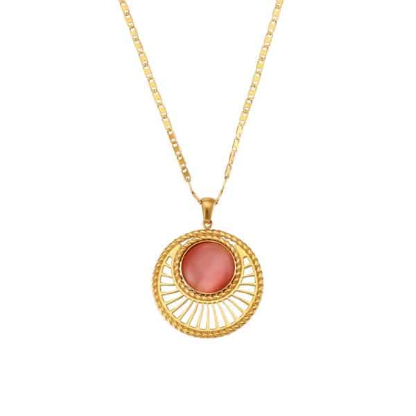 Hollow Sector Pendant Stainless Steel Gold Plated Necklace