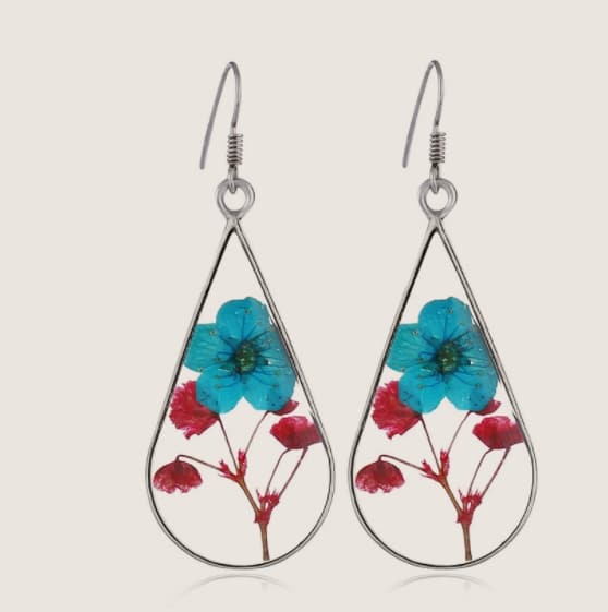 Double Sided Water Drop Dry Flower Earrings
