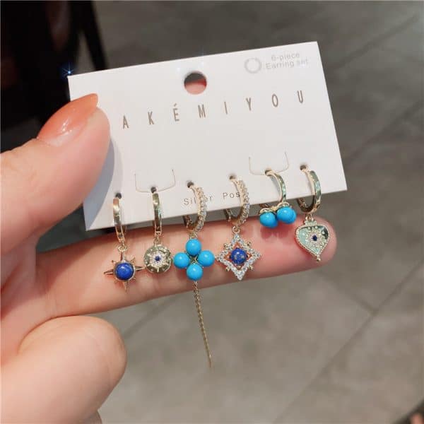 Girly Earrings Micro-Set Turquoise Petite Stars