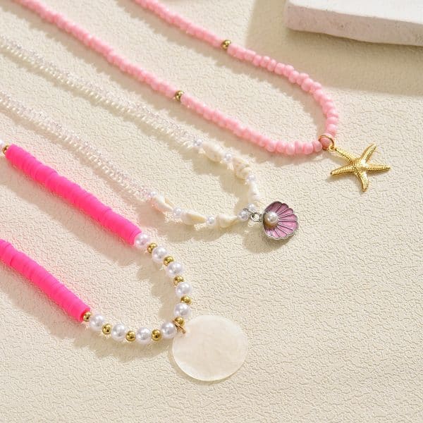 Polymer Clay Beaded Necklace Female Shell Multi-layer Twin Clavicle Chain