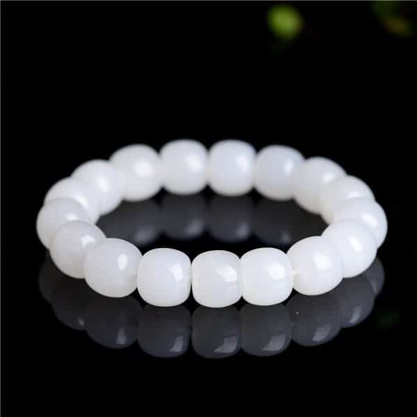 White Jade Barrel Beads Men's And Women's Bracelet