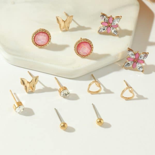Personality Geometric Love Earrings 6 Pairs Set