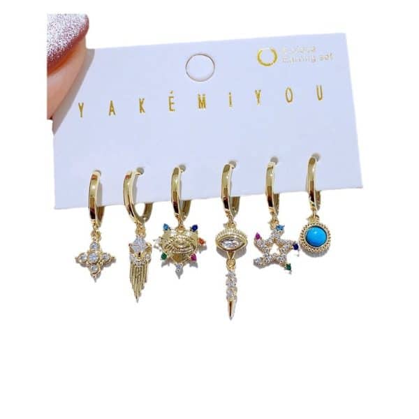 Light Luxury Color Heart-shaped Zircon XINGX Ear Clip 6-piece Set