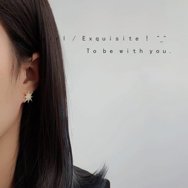 Real Gold Zircon Micro-Set Octopus And Moon Asymmetric Stud Earrings