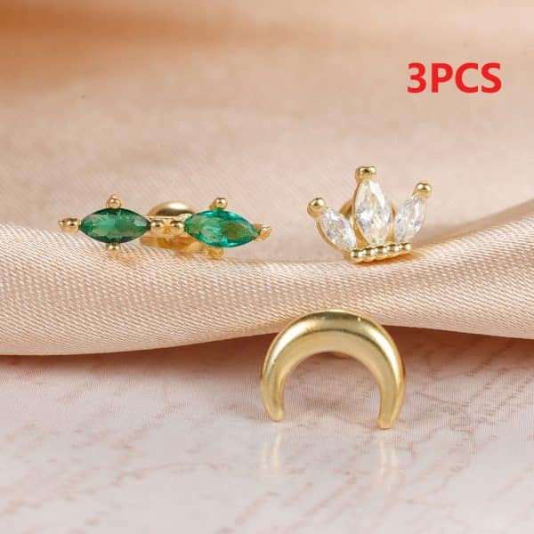 Moon Diamond Crown Stud Earring Three-piece Set