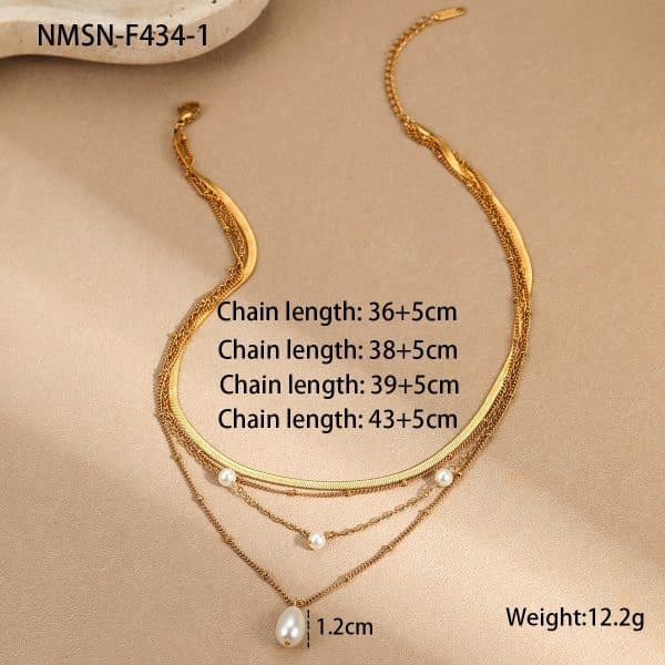Water Drop Imitation Pearl Tassel Pendant Multi-layer Necklace For Women