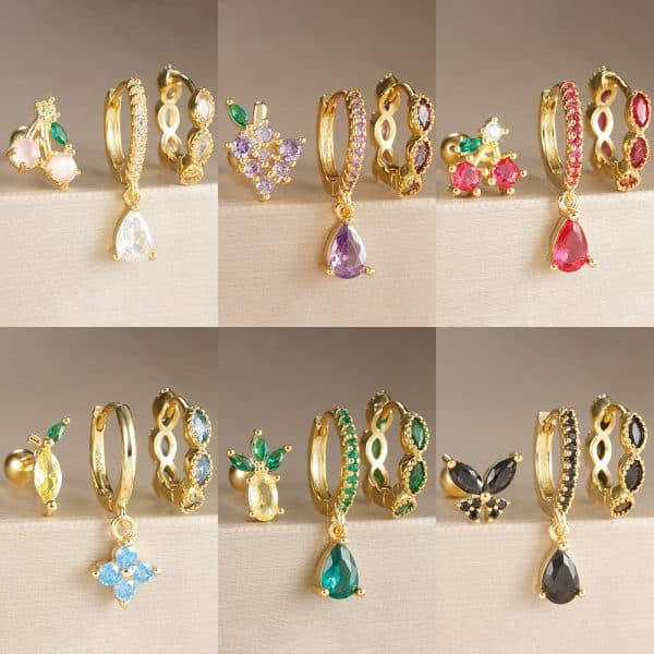 Water Drop Ear Studs Geometric Horse Eye Zircon 3-piece Set