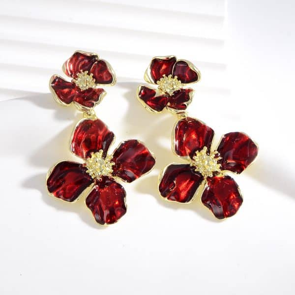 Drop Oil Camellia Earrings Hong Kong Style Retro
