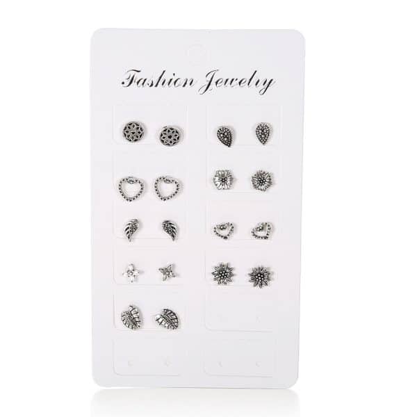 Women's Fashion Love Wings Flower Earrings 9 Piece Set