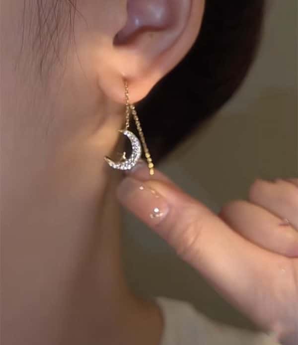 Slightly Set Zircon Versatile Moon Earrings