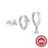 S925 Sterling Silver Fashion Simple Mini Geometric Glossy Round Eight-pointed Stars Single Row Zircon Set Earrings
