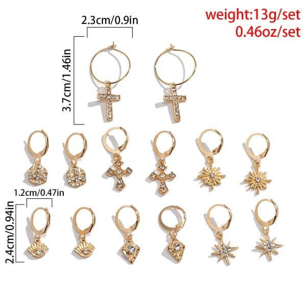 Multi-element Cross Eye Set Earrings Ins Pastoral Style