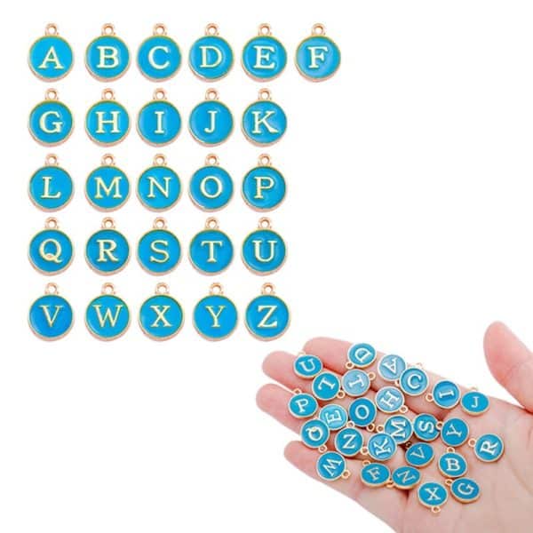 12 Colors Round Drop Oil English Letter Alloy Pendant DIY Ornament Accessories