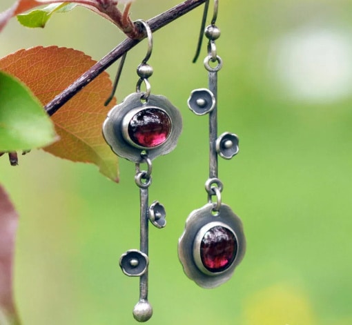 Crystal Gemstone Key Earrings Plum Drop Earrings
