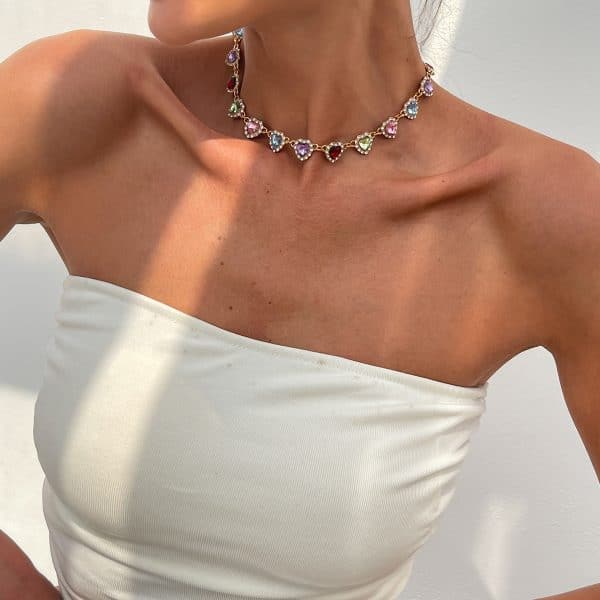Women's Colorful Diamond-embedded Heart-shaped Clavicle Necklace