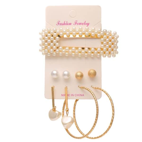 Pearl Headdress Necklace Love Tassel Earrings Set Creative Retro Simple