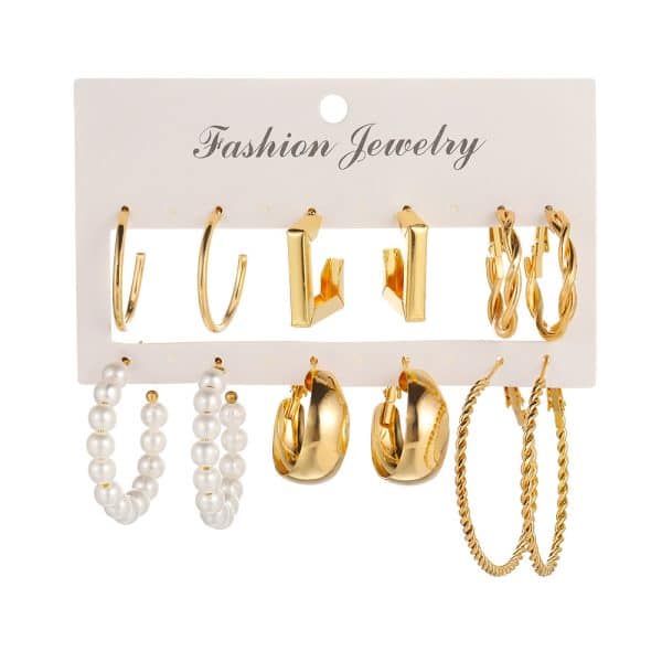 6 Pairs Simple C- Type Metal Twist Earrings Set