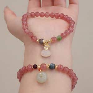 New Chinese Natural Strawberry Quartz Purse Hetian Jade Bracelet