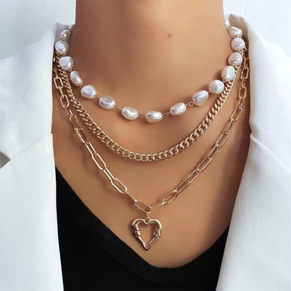 Vintage Love Heart Pearl Gold Necklace