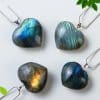 Natural Crystal Stone Silver Chain Heart-shaped Elongated Stone Moonstone Pendant