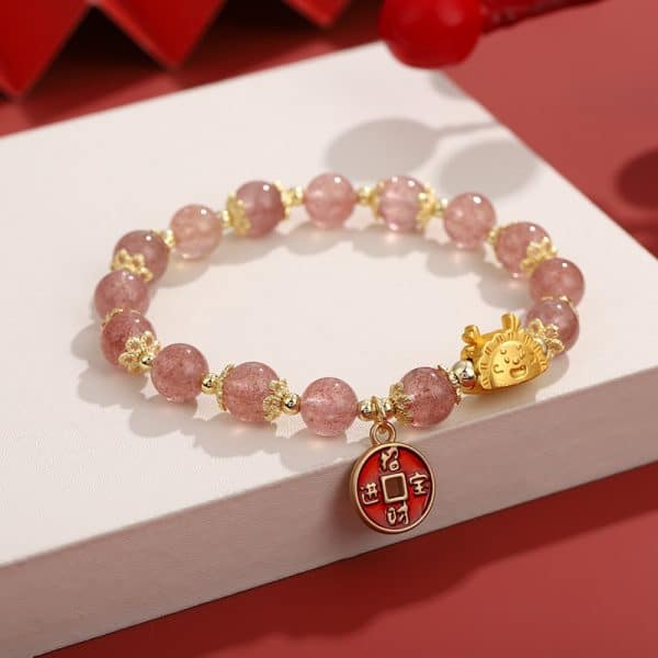 Chinese Style Beads String Bracelet Lucky Dragon Year Lucky Coin Agate Bracelet