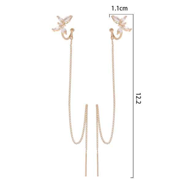 Cross Border Jewelry Personality Copper Micro Set Zircon Butterfly Ear Bone Clip Super Long Personality Tassel Ear Line Earrings