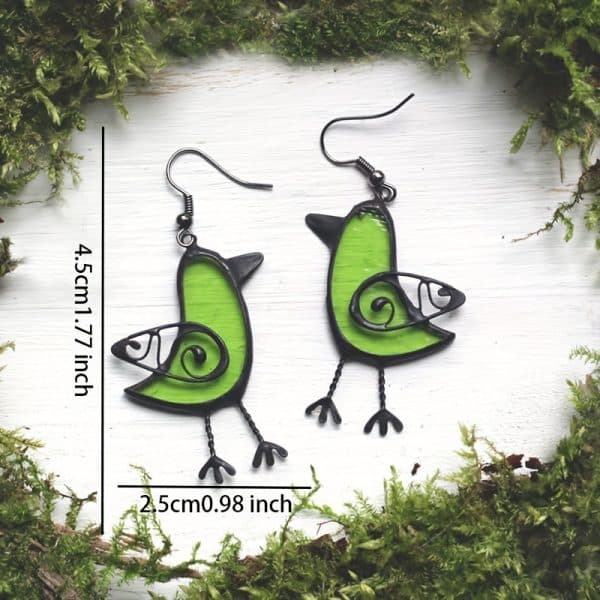 Unique Green Bird Drop Earrings Cute