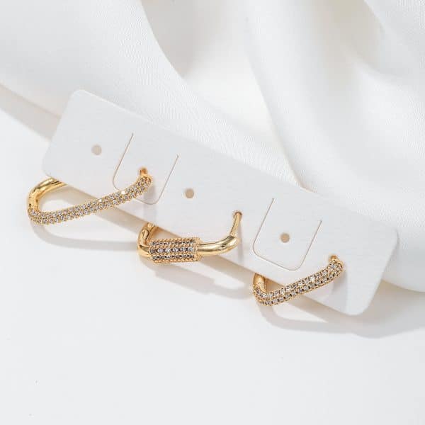 Micro Inlaid Zircon Ear Clip Geometric Three-piece Set