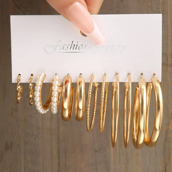 European And American Style Metal Ear Ring Square Retro Set 6-piece Set