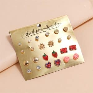 Strawberry Car Love Earrings 12 Pairs Set